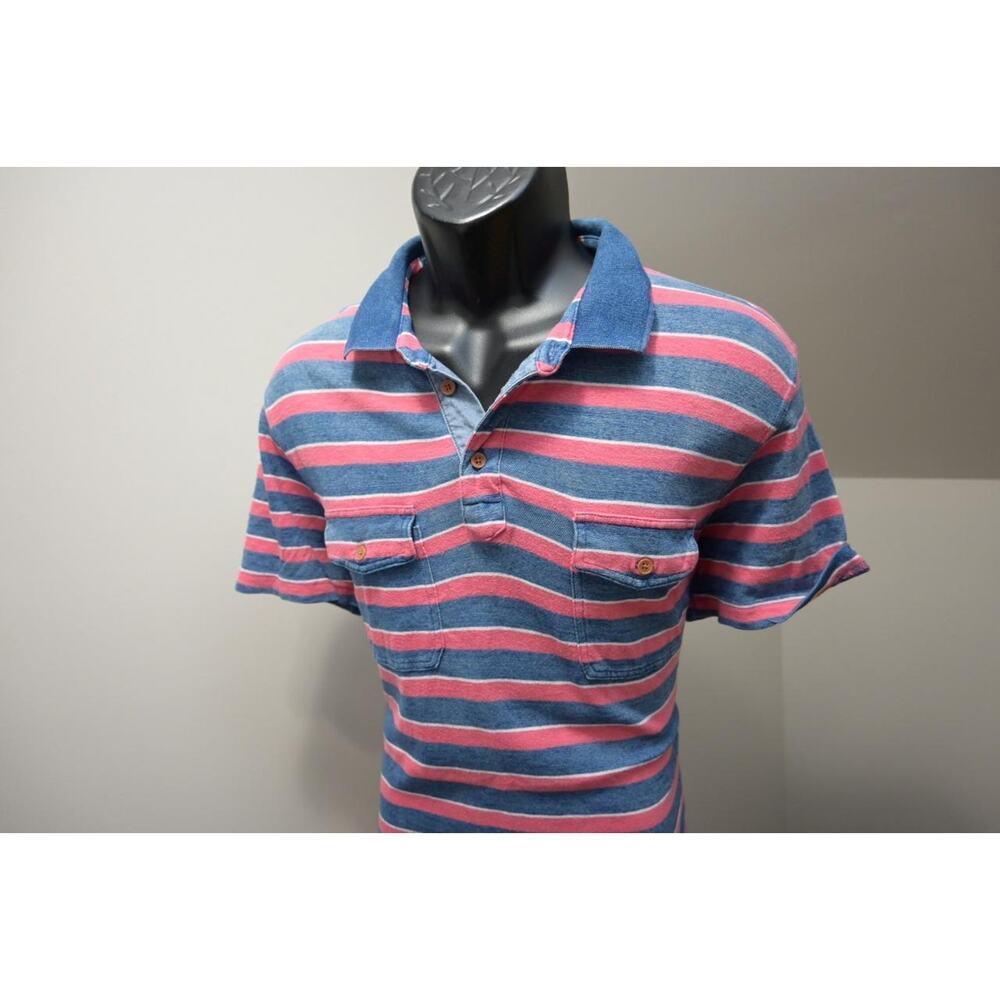 Lucky Brand Polo Vintage‎ Washed Striped Short Sleeve Mens Size Medium